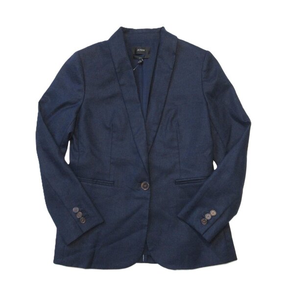 NWT J.Crew Parke Blazer in Navy Blue Stretch Linen Single Button Jacket 2P - Picture 1 of 3